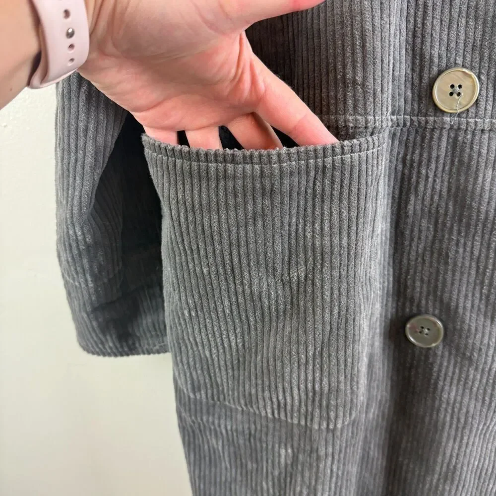 Gudrun Sjoden Gray Corduroy Coat Jacket Button Up Lagenlook Boho Size M - Picture 4 of 16